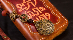 Handmade Leather Tooled Mens Chain Biker Wallet Cool Leather Wallet Long Phone Wallets for Men