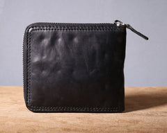 Genuine Leather Mens Cool billfold Leather Wallet Men Zipper Wallet Bifold for Men