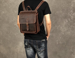 Genuine Leather Mens Cool Backpack Sling Bag Messenger Bag Coffee Travel Bag Hiking Bag for men