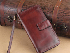 Genuine Leather Mens Cool Biker Chain Wallet Long Leather Wallet Slim Clutch Wristlet Wallet for Men
