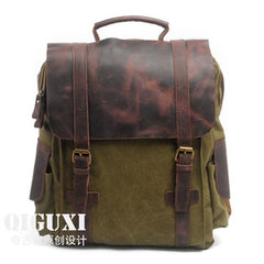 Mens Canvas Leather Backpack Canvas Hiking Backpack Canvas Travel Backpack for Men - iwalletsmen