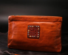 Handmade Leather Mens Clutch Cool Slim Wallet Zipper Clutch Wristlet Wallet for Men