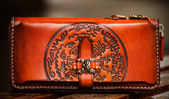 Handmade Leather Mens Tibetan Chain Biker Wallet Cool Leather Wallet Long Clutch Wallets for Men
