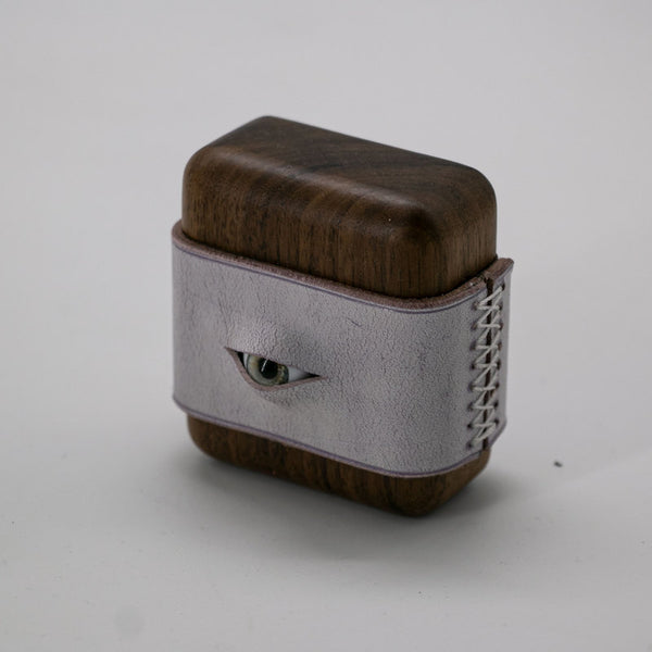 Handmade Purple Leather Coffee Wood AirPods 1,2 Case with Eye Custom Leather AirPods 1,2 Case Airpod Case Cover - iwalletsmen