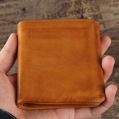 Handmade Genuine Leather Mens Cool Slim Leather Wallet Men Small Wallets Bifold for Men