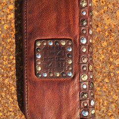 Handmade Genuine Rock Punk Leather Mens Cool Long Wallet Wristlet Bifold Clutch Wallet for Men