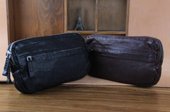 Handmade Genuine Leather Mens Cool Long Leather Wallet Zipper Clutch Wristlet Wallet for Men