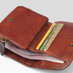 Handmade Mens Cool billfold Leather Wallet Men Small Zipper Wallets Bifold for Men
