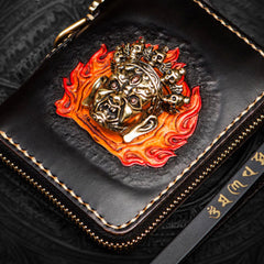 Handmade Leather Tibetan Mens billfold Wallet Cool Chain Wallet Biker Wallet for Men