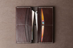 Genuine Leather Mens Cool Long Leather Wallet Cards Phone Bifold Clutch Wallet for Men