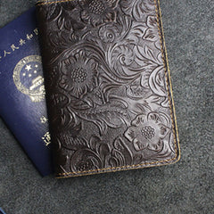 Handmade Leather Floral Mens Cool billfold Wallet Passport Card Holder Small Card Slim Wallets for Men