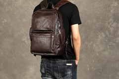 Genuine Leather Mens Cool Backpack Sling Bag Large Coffee Travel Bag Hiking Bag for men