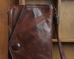 Genuine Leather Mens Cool Biker Chain Wallet Long Leather Wallet Slim Clutch Wristlet Wallet for Men