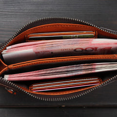 Handmade Leather Mens Cool Long Leather Wallet Zipper Clutch Wristlet Wallet for Men - iwalletsmen
