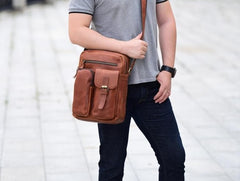 Genuine Leather Mens Cool Shoulder Bag Messenger Bag Chest Bag Bike Bag Cycling Bag for men