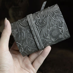Handmade Leather Floral Mens Cool billfold Wallet Card Holder Small Card Slim Wallets for Men