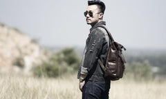 Handmade Leather Mens Cool Backpack Sling Bag Large Coffee Travel Bag Hiking Bag for men