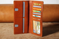 Genuine Leather Mens Cool Long Leather Wallet Slim Travel Passport Wallet for Men