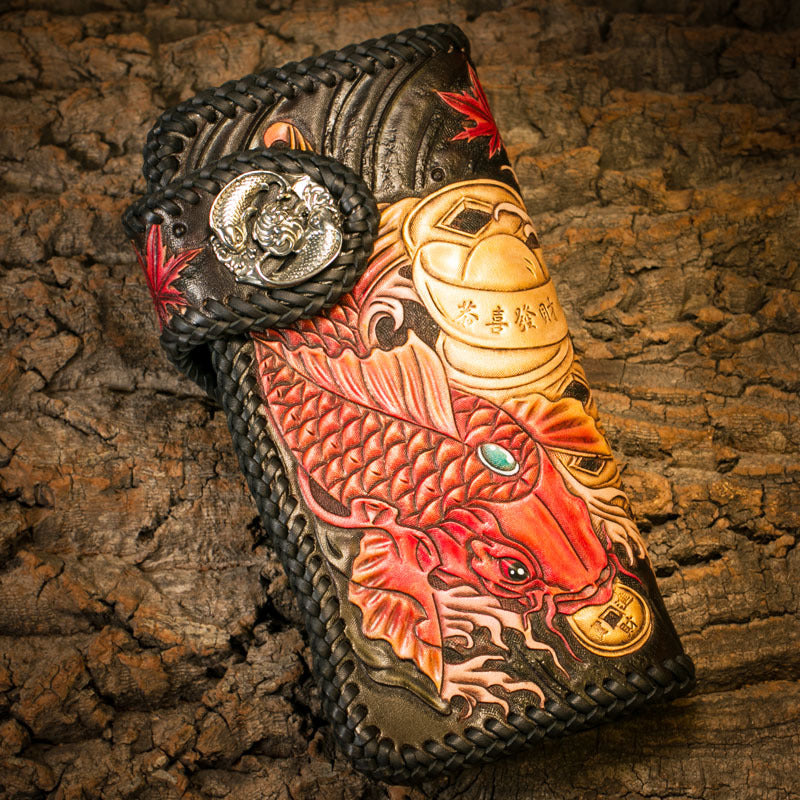 Handmade Leather Carp Mens Chain Biker Wallet Cool Leather Wallet With Chain Wallets for Men - iwalletsmen