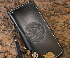 Handmade Leather Mens Chain Biker Wallet Cool Leather Wallet Long Phone Wallets for Men