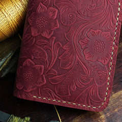 Handmade Leather Floral Mens Cool Slim Leather Wallet Men billfold Wallets Bifold for Men