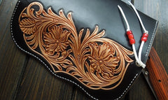 Handmade Leather Mens Clutch Tooled Floral Wallet Cool Wallet Long Wallets Biker Chain Wallet for Women Men