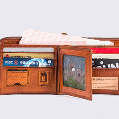 Handmade Mens Cool billfold Leather Wallet Men Small Wallets Bifold for Men