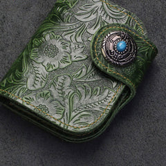 Handmade Leather Floral Mens Cool Biker Wallet Leather Wallet Men billfold Wallets Bifold for Men