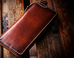 Handmade Leather Mens Chain Biker Wallet Cool Leather Wallet Long Clutch Wallets for Men