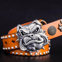 Handmade Genuine Leather Punk Rock Bulldog Mens Cool Men Biker Trucker Leather Belt