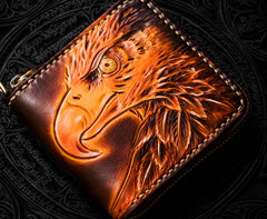 Handmade Leather Tooled Eagle Mens billfold Wallet Cool Leather Wallet Slim Wallet for Men