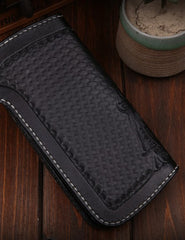 Handmade Leather Mens Cool Black Obsidian Chain Wallet Biker Trucker Wallet with Chain