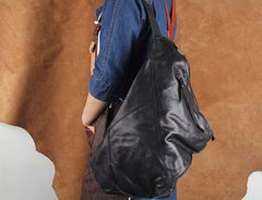 Genuine Leather Mens Cool Chest Bag Sling Bag Crossbody Bag Travel Bag Hiking Bag for men