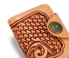 Handmade Leather Mens Cool Tooled Floral billfold Wallet Card Holder Card Wallets for Men