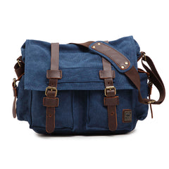 Canvas Leather Women Mens Blue 15'' Messenger Bag Khaki Side Bag Brown Shoulder Bag For Men - iwalletsmen