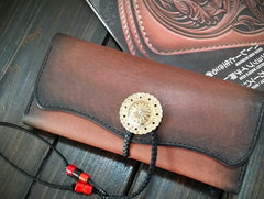 Handmade Leather Mens Clutch Wallet Cool Wallet Long Wallets for Men Women