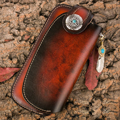 Handmade Leather Mens Cool Long World of Warcraft Leather Chain Wallet Cards Biker Trucker Wallet - iwalletsmen