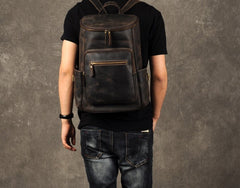 Genuine Leather Mens Cool Backpack Sling Bag Large Coffee Travel Bag Hiking Bag for men