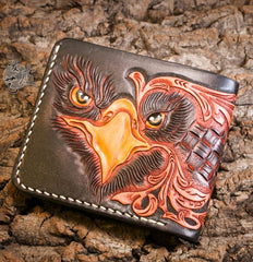 Handmade Leather Eagle Tooled Mens billfold Wallet Cool Leather Wallet Slim Wallet for Men