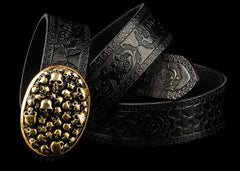 Handmade Genuine Leather Skull Mens Belt Custom Cool Leather Men Black Belt for Men