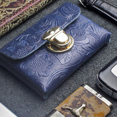 Handmade Leather Floral Mens Cool billfold Wallet Card Holder Small Card Slim Wallets for Men