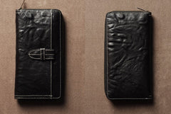 Genuine Leather Mens Cool Long Leather Wallet Cards Phone Zipper Clutch Wristlet Wallet for Men