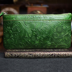 Handmade Leather Mens Cool Zipper Phone Travel Long Wallet Holder Slim Clutch Wallets for Men