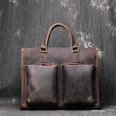 Coffee Leather Mens 14 inches Laptop Briefcase Brown Work Handbag Business Bag For Men