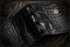 Handmade Leather Small Tooled Mens billfold Wallet Cool Chain Wallet Biker Wallet for Men