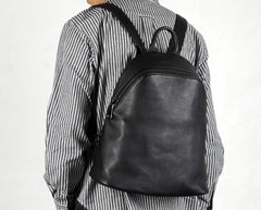 Genuine Leather Mens Cool Backpack Sling Bag Large Black Travel Bag Hiking Bag for men