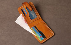 Handmade Leather Mens Cool Slim Leather Wallet Card Wallet Holders Men Small Wallets Bifold for Men