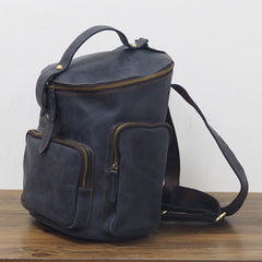 Blue Cool Mens Leather Hiking Backpack Travel Backpack Leather Backpack for Men - iwalletsmen
