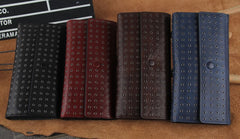 Genuine Leather Mens Cool Long Leather Wallet Zipper Clutch Wristlet Wallet for Men