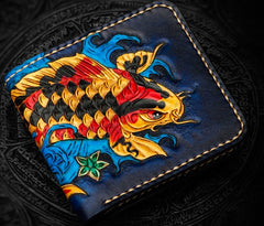 Handmade Leather Carp Tooled Mens billfold Wallet Cool Leather Wallet Slim Wallet for Men